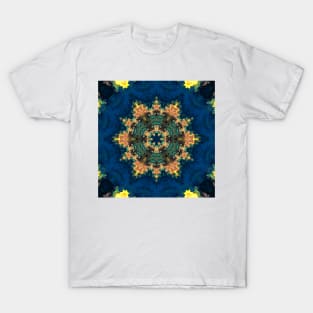 Psychedelic Kaleidoscope Yellow Blue and Green T-Shirt